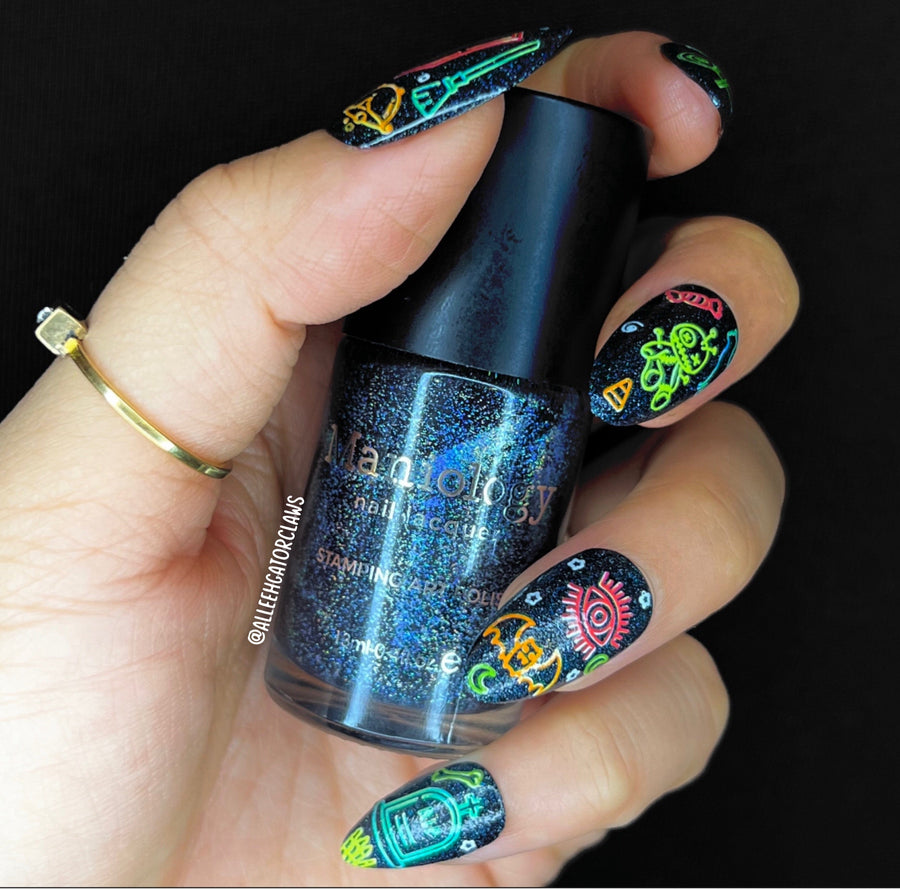 Flicker (B447) - Dark Teal Stamping Polish with Holographic Glitters