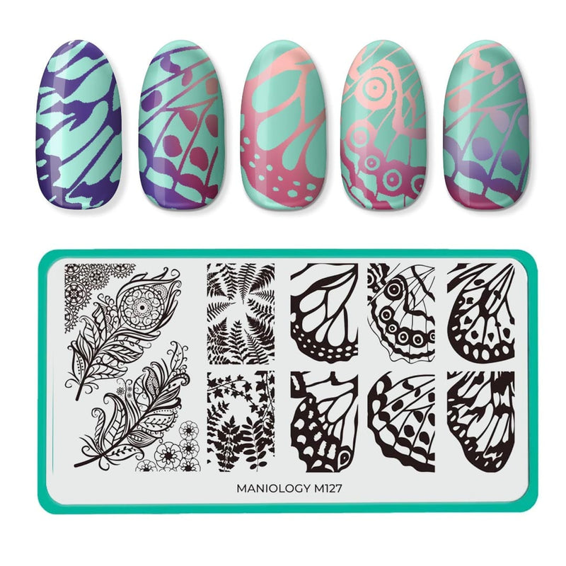 Maniology Mystic Woods Leafy Feathers/Butterfly Wings (m127) Stainless  Steel Nail Stamping Plate 