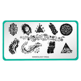 A nail stamping plate with space-themed geometric designs by Maniology (m024).