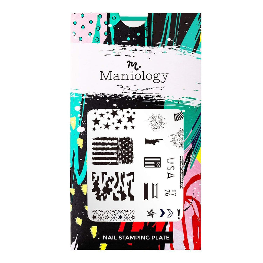  A nail stamping plate with camouflage and stripes, and gives you the freedom to express yourself and your love for the U.S.A. for 4th of July, Memorial Day, Veteran's Day, President's Day by Maniology (m054).
