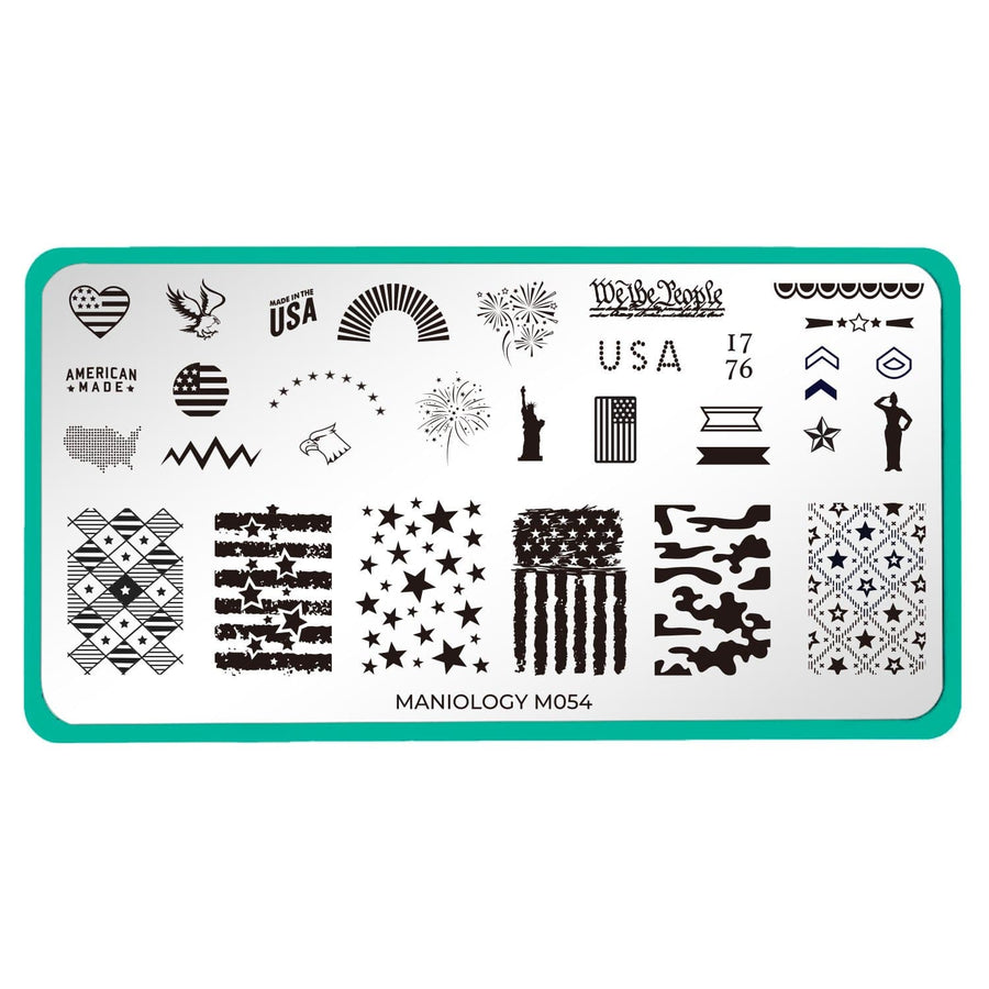  A nail stamping plate with camouflage and stripes, and gives you the freedom to express yourself and your love for the U.S.A. for 4th of July, Memorial Day, Veteran's Day, President's Day by Maniology (m054).