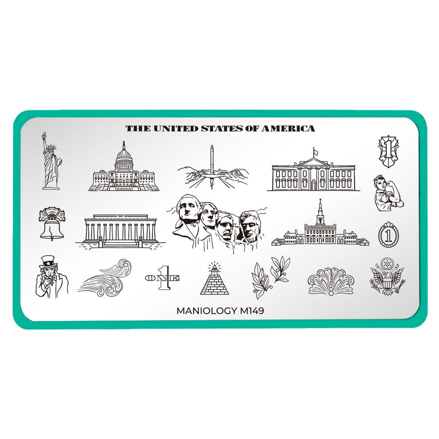 A nail stamping plate with some of the country's famous monuments design by Maniology (m149).