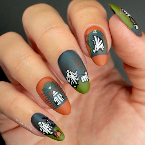 Ghost stamped manicure