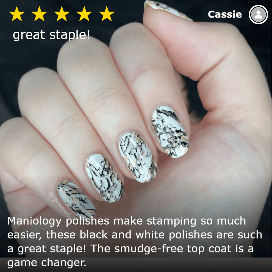Perfect Trio - Bam! White + Straight Up Black Stamping Polish + Smudge Free Top Coat 3pc Bundle