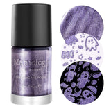 A mesmerizing purple shimmer stamping polish with traces of silver micro-glitters inspired by Boo Ya: Phantom (B304).