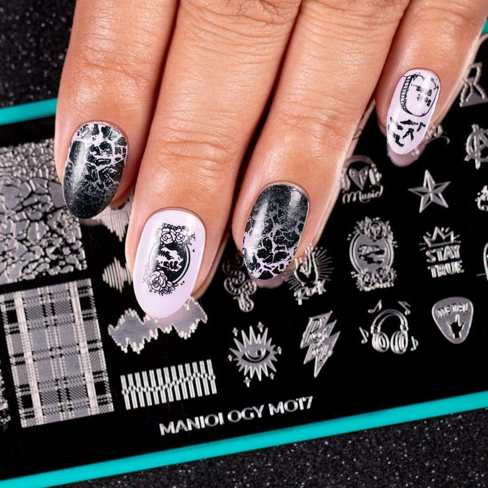 A manicured hand with Rebel Yell: Radio Riot designs by Maniology (m017). 