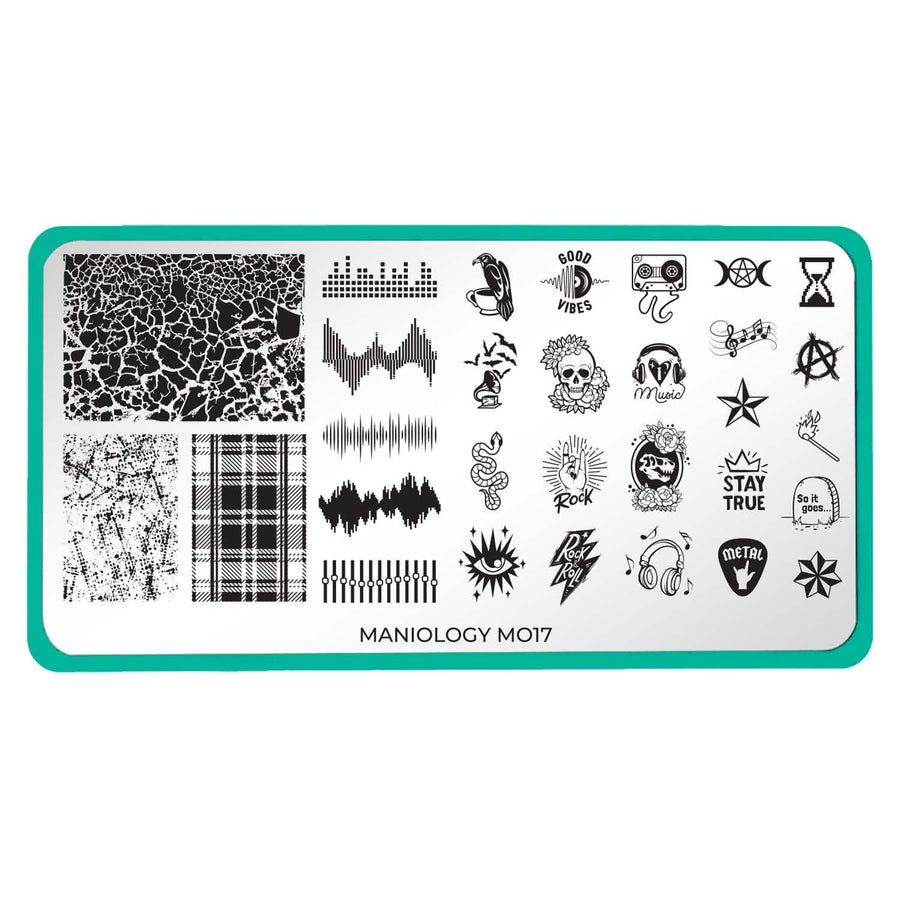  A nail stamping plate with tombstones, crows, and nautical stars design by Maniology (m017).