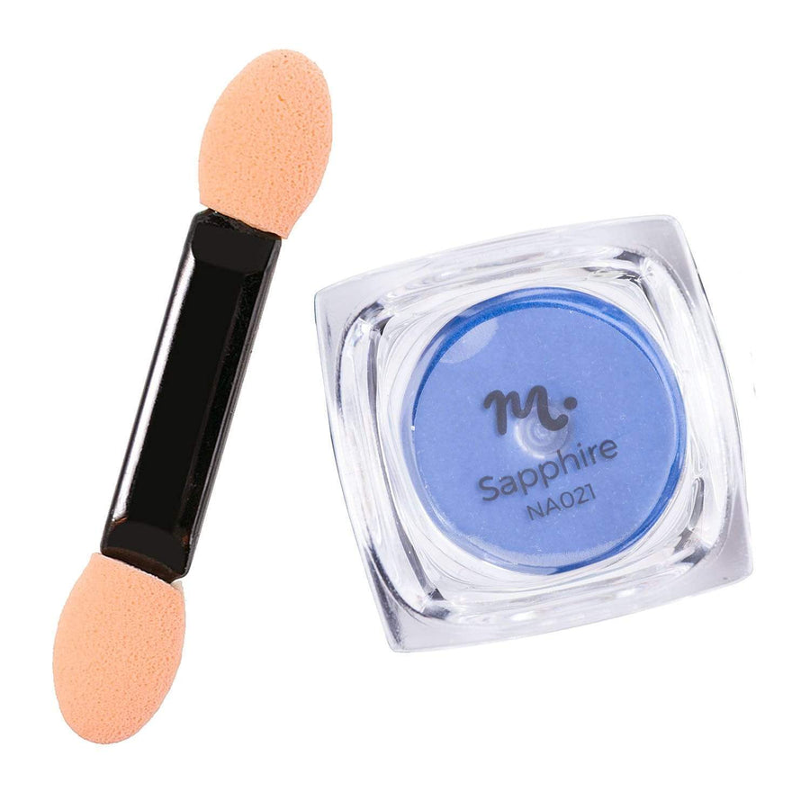 A Sapphire (NA021) Blue Mirror Nail Art Powder with a gentle sheen and shiny mirror finish by Maniology.
