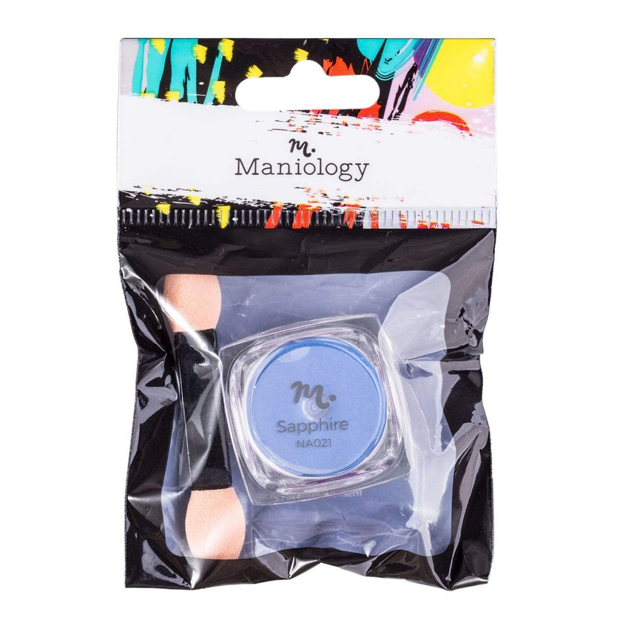 A Sapphire (NA021) Blue Mirror Nail Art Powder with a gentle sheen and shiny mirror finish by Maniology.