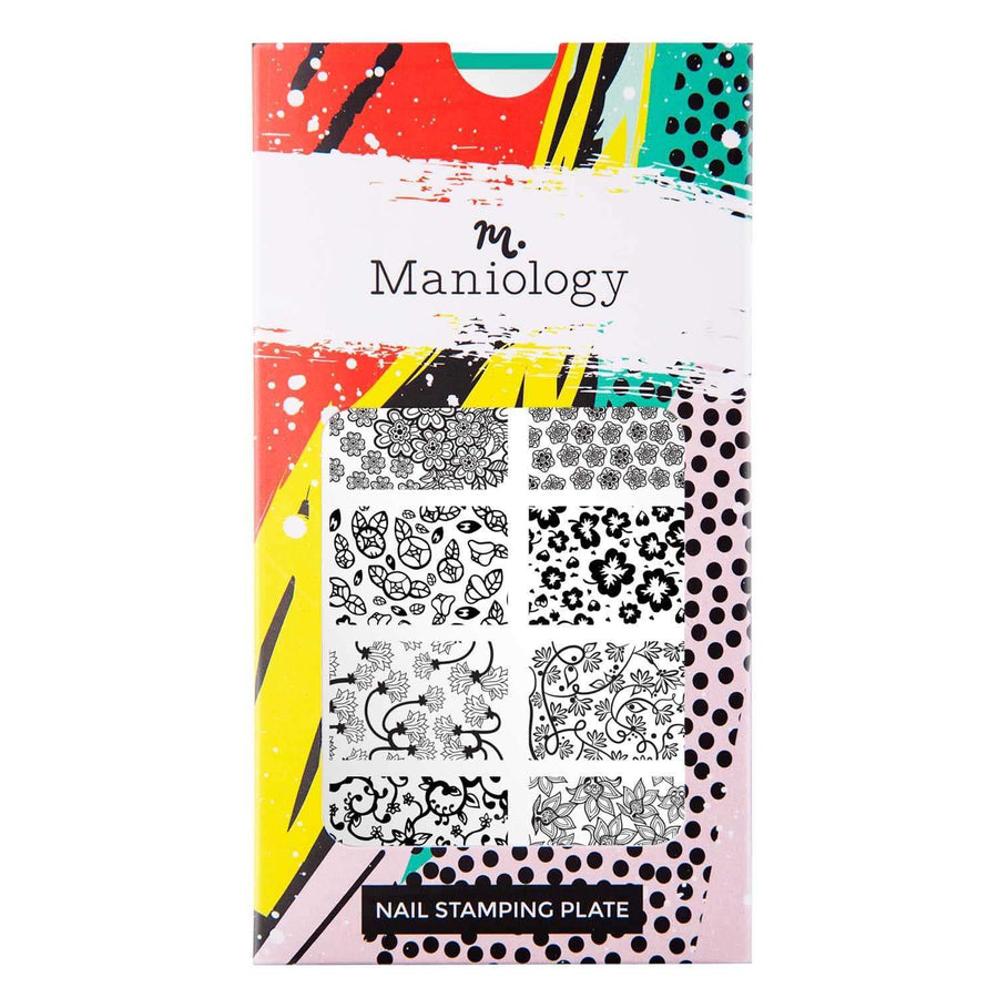 A nail stamping plate with full of floral patterns by Maniology (m201).