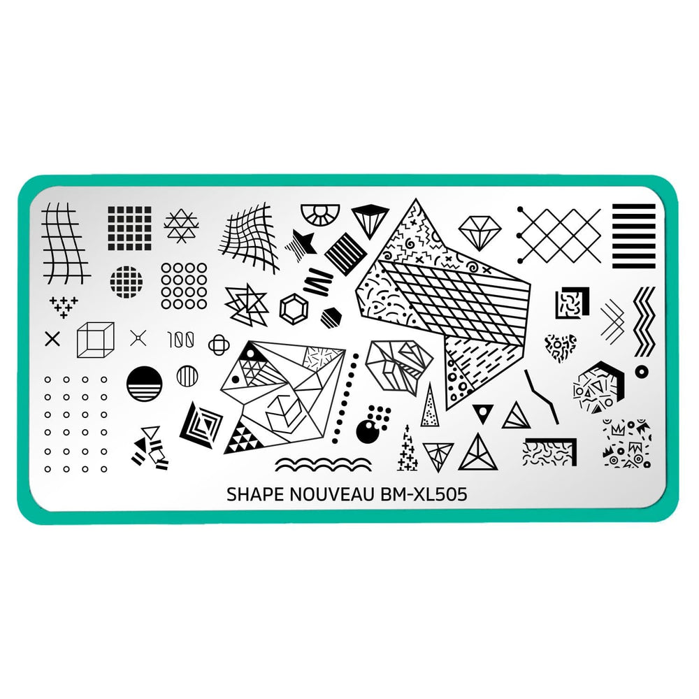 A nail stamping plate that offers an awesome array of 3D graphics and modern abstract designs by Maniology (BM-XL505).