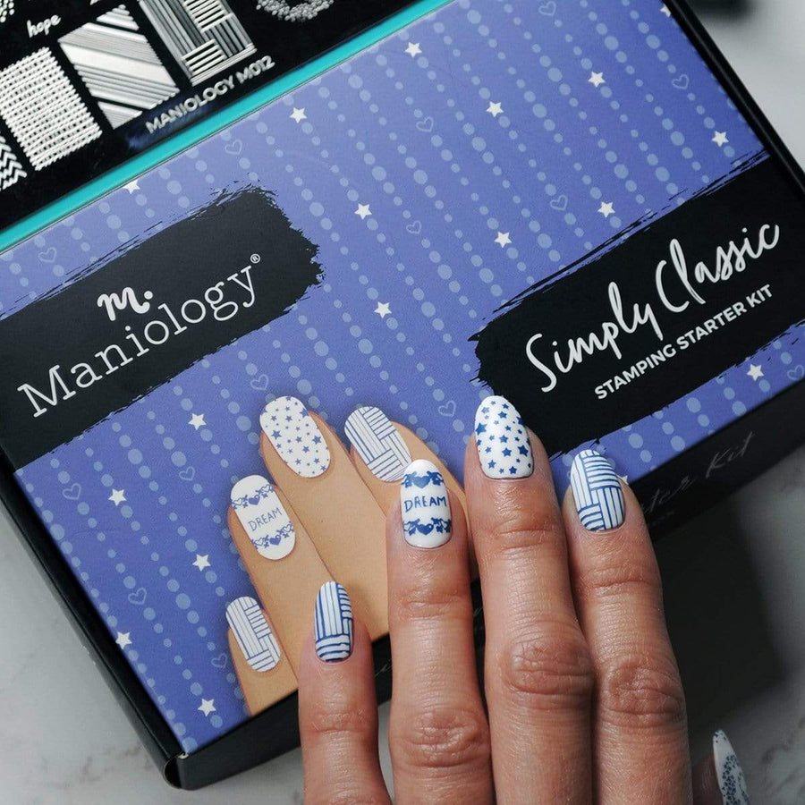 Maniology Forever Young: Nail Stamping Starter Kit - Stainless Steel  Plates, Polishes, Scraper, & Stamper 