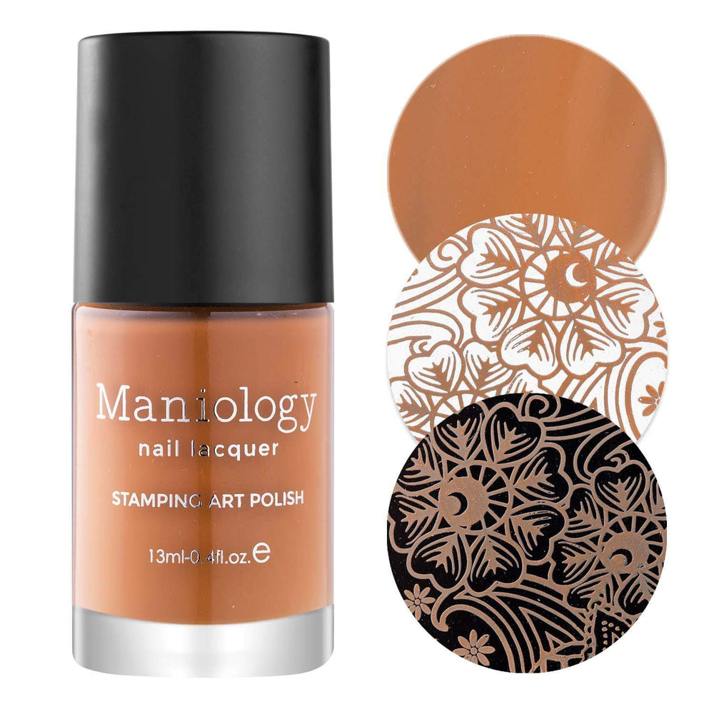 A light brown polish with buttery tones of golden amber from Sugar + Spice collection by Maniology (B353).