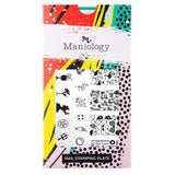 A nail stamping plate with tropical treats, palm trees, and beach inspired images by Maniology (m215).