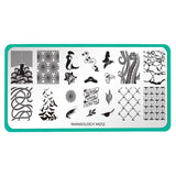 A nail stamping plate featuring ocean themed designs with mermaids, pirates, sea serpents, and full nail designs for summertime by Maniology (m212).