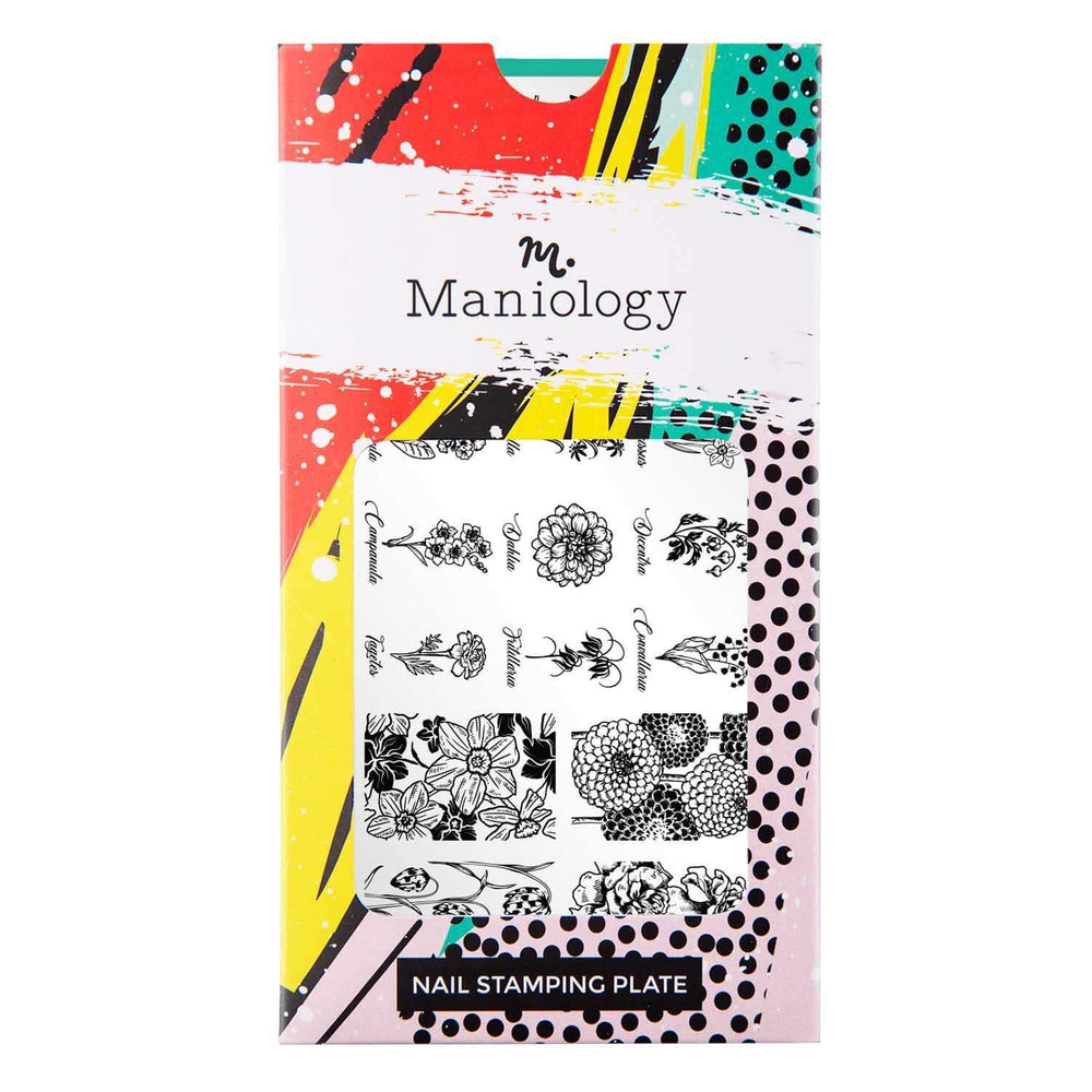 A nail stamping plate with beautifully detailed floral designs by Maniology (m178).