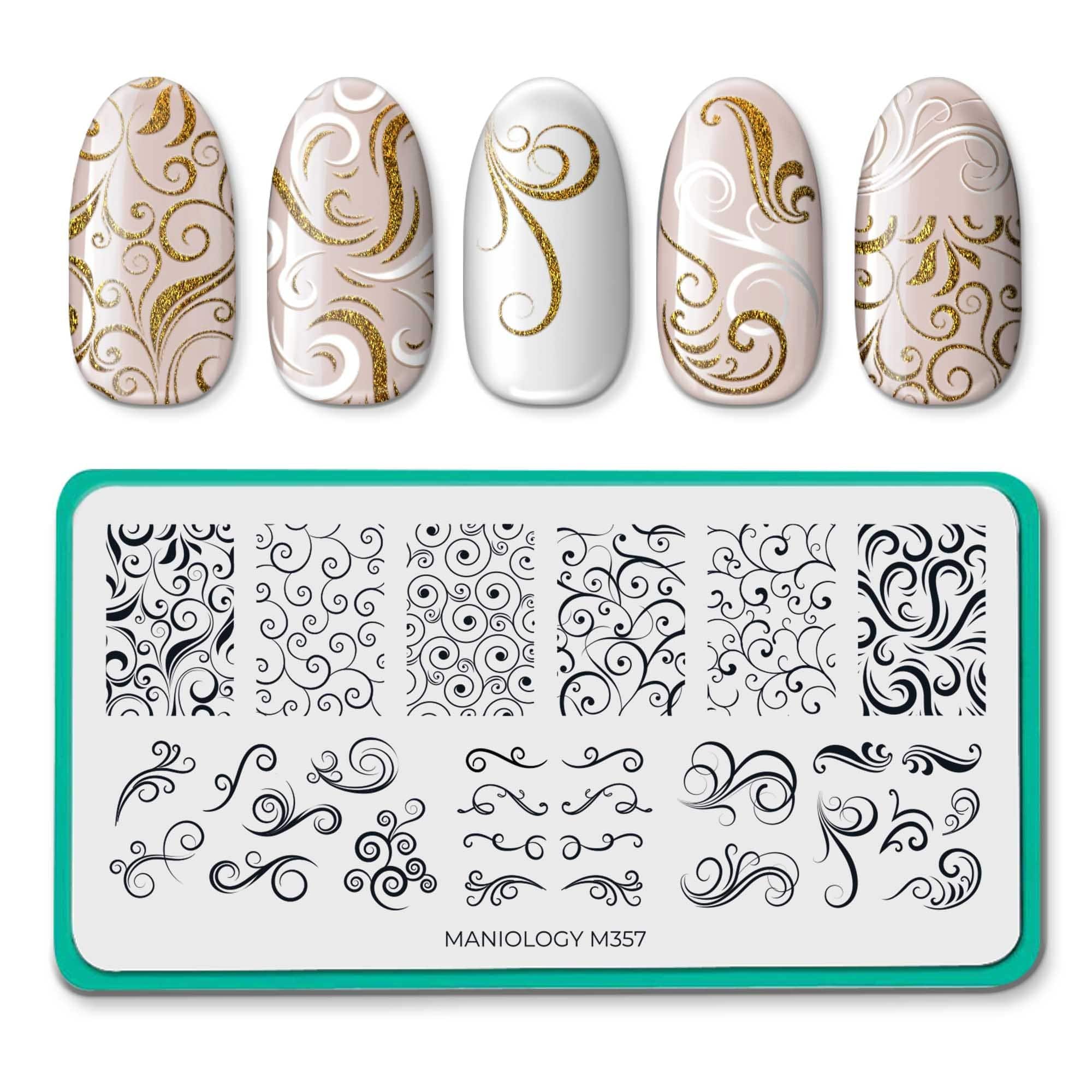 Maniology Swirls Nail Stamping Plate, Swirling Patterns Nail Art Designs, Swirl-Theme Manicures