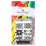 A nail stamping plate with season's greetings and beautiful snowflakes designs by Maniology (m172).