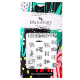  A nail stamping plate featuring a huge variety of accent and buffet-style designs with inspiring and empowering statements for women by Maniology (m047).