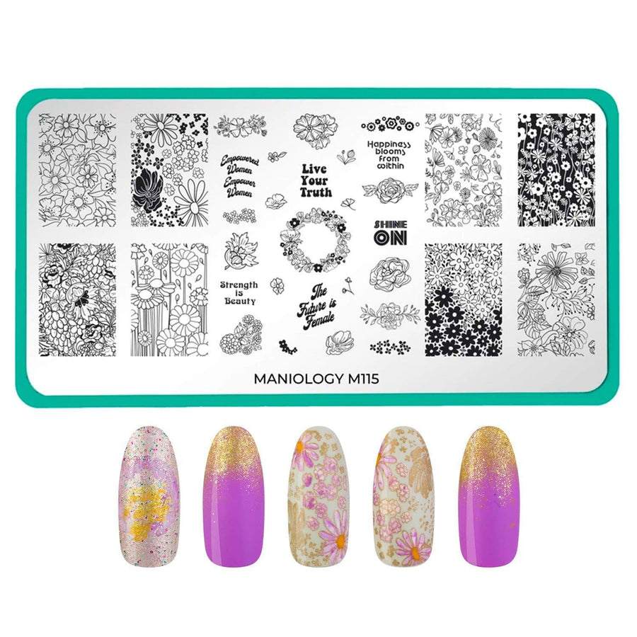Women's Empowerment: Hyper Floral Flashback Plate (m115) - Nail Stamping Plate