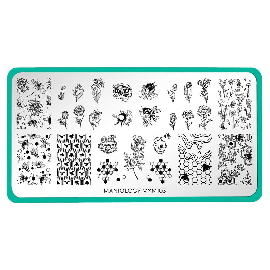 Bees & Blooms: Honey Drip (MXM103) - Nail Stamping Plate